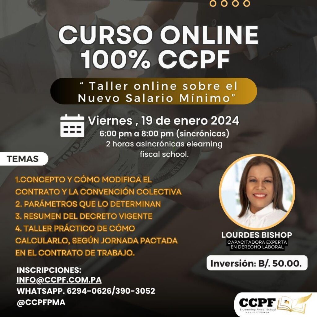 Taller Online sobre el Nuevo Salario Mínimo de Panamá 2024 CCPF