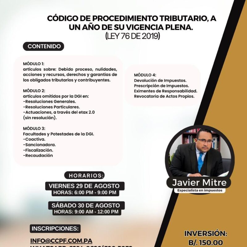 Curso CÓDIGO DE PROCEDIMIENTO TRIBUTARIO, a un año de su vigencia plena